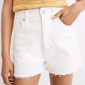 Madewell The Momjean Shorts Denim Cutiff Raw Hem Tile White 32